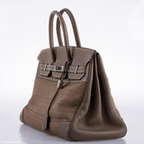 Hermès Birkin 35 Crinoline et Etoupe Clemence avec Accastillage Palladium - 2005, Carré I