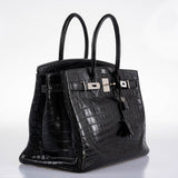 Hermes Birkin 35 Matte Black Nilo Crocodile with Palladium Hardware - 2011, O Square