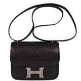 Hermès Constance 18 Mini Noir Alligator mat avec boucle en lézard, finitions palladium - 2020, Y
