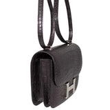 Hermès Constance 18 Mini Noir Alligator mat avec boucle en lézard, finitions palladium - 2020, Y