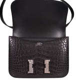 Hermès Constance 18 Mini Noir Alligator mat avec boucle en lézard, finitions palladium - 2020, Y