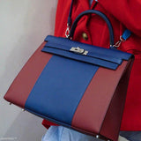 Hermès Kelly Flag 35 Sellier Bleu Saphir & Rouge H Epsom Métal Argenté Palladium - 2014, Carré R