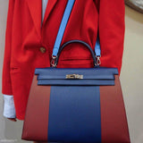 Hermès Kelly Flag 35 Sellier Bleu Saphir & Rouge H Epsom Métal Argenté Palladium - 2014, Carré R