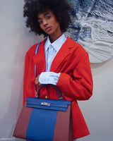 Hermès Kelly Flag 35 Sellier Bleu Saphir & Rouge H Epsom Métal Argenté Palladium - 2014, Carré R