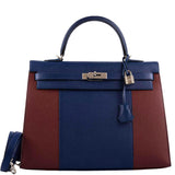 Hermès Kelly Flag 35 Sellier Bleu Saphir & Rouge H Epsom Métal Argenté Palladium - 2014, Carré R