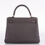 Hermes Kelly 28 Retourné Étain Cuir Togo Finition Dorée