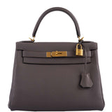 Hermes Kelly 28 Retourné Étain Cuir Togo Finition Dorée
