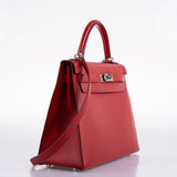 Hermès Kelly 32 Rouge Casaque cuir Epsom Métal argenté Palladié - 2014, R