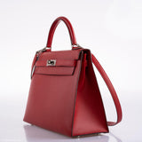 Hermès Kelly 32 Rouge Casaque cuir Epsom Métal argenté Palladié - 2014, R
