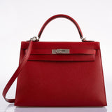 Hermès Kelly 32 Rouge Casaque cuir Epsom Métal argenté Palladié - 2014, R