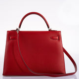 Hermès Kelly 32 Rouge Casaque cuir Epsom Métal argenté Palladié - 2014, R