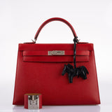 Hermès Kelly 32 Rouge Casaque cuir Epsom Métal argenté Palladié - 2014, R