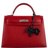 Hermès Kelly 32 Rouge Casaque cuir Epsom Métal argenté Palladié - 2014, R