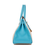 Hermes Birkin 30cm Bicolore Craie et Bleu Atoll Togo Métal Doré Rose
