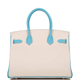 Hermes Birkin 30cm Bicolore Craie et Bleu Atoll Togo Métal Doré Rose