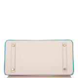 Hermes Birkin 30cm Bicolore Craie et Bleu Atoll Togo Métal Doré Rose