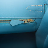 Hermes Birkin 30cm Bicolore Craie et Bleu Atoll Togo Métal Doré Rose