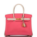 Hermès Birkin 30cm Bicolore Craie et Rose Azalée Epsom Quincaillerie Dorée Brossée