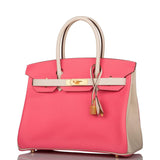 Hermès Birkin 30cm Bicolore Craie et Rose Azalée Epsom Quincaillerie Dorée Brossée