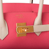 Hermès Birkin 30cm Bicolore Craie et Rose Azalée Epsom Quincaillerie Dorée Brossée