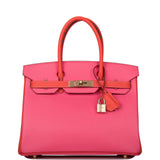 Hermès Birkin 30 cm bicolore Rose Azalée et Feu Epsom Finition Permabrass