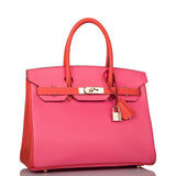 Hermès Birkin 30 cm bicolore Rose Azalée et Feu Epsom Finition Permabrass