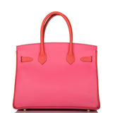Hermès Birkin 30 cm bicolore Rose Azalée et Feu Epsom Finition Permabrass