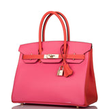 Hermès Birkin 30 cm bicolore Rose Azalée et Feu Epsom Finition Permabrass