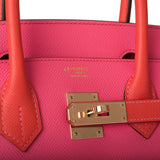 Hermès Birkin 30 cm bicolore Rose Azalée et Feu Epsom Finition Permabrass
