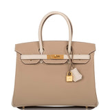Hermès Birkin 30 cm bicolore Trench et Craie Epsom avec bijouterie dorée