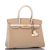 Hermès Birkin 30 cm bicolore Trench et Craie Epsom avec bijouterie dorée