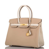 Hermès Birkin 30 cm bicolore Trench et Craie Epsom avec bijouterie dorée