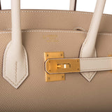 Hermès Birkin 30 cm bicolore Trench et Craie Epsom avec bijouterie dorée