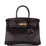 Hermès Birkin 30cm Alligator Mat Noir Accastillage Doré