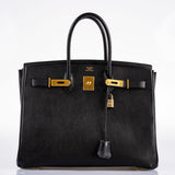 Hermès Birkin 35 Cuir Ardennes Noir Bijouterie Dorée - Carré A