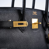 Hermès Birkin 35 Cuir Ardennes Noir Bijouterie Dorée - Carré A