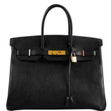 Hermès Birkin 35 Cuir Ardennes Noir Bijouterie Dorée - Carré A