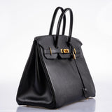 Hermès Birkin 35 Cuir Ardennes Noir Bijouterie Dorée - Carré A