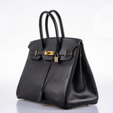 Hermès Birkin 35 Cuir Ardennes Noir Bijouterie Dorée - Carré A