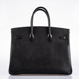 Hermès Birkin 35 Cuir Ardennes Noir Bijouterie Dorée - Carré A