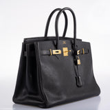Hermès Birkin 35 Cuir Ardennes Noir Bijouterie Or - Cercle W