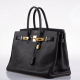 Hermès Birkin 35 Cuir Ardennes Noir Bijouterie Or - Cercle W