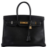 Hermès Birkin 35 Cuir Ardennes Noir Bijouterie Or - Cercle W