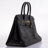 Hermès Birkin 35 Cuir Ardennes Noir Bijouterie Or - Cercle W