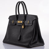 Hermès Birkin 35 Cuir Ardennes Noir Bijouterie Or - Cercle W