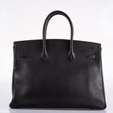 Hermès Birkin 35 Cuir Ardennes Noir Bijouterie Or - Cercle W