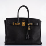 Hermès Birkin 35 Cuir Ardennes Noir Bijouterie Or - Cercle W