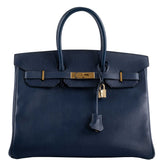 Hermès Birkin 35 Bleu Saphir cuir Ardennes accastillage doré - Cercle Z