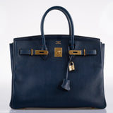 Hermès Birkin 35 Bleu Saphir cuir Ardennes accastillage doré - Cercle Z