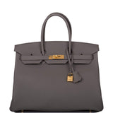 Hermès Birkin 35 Étain Togo Finitions Dorées
